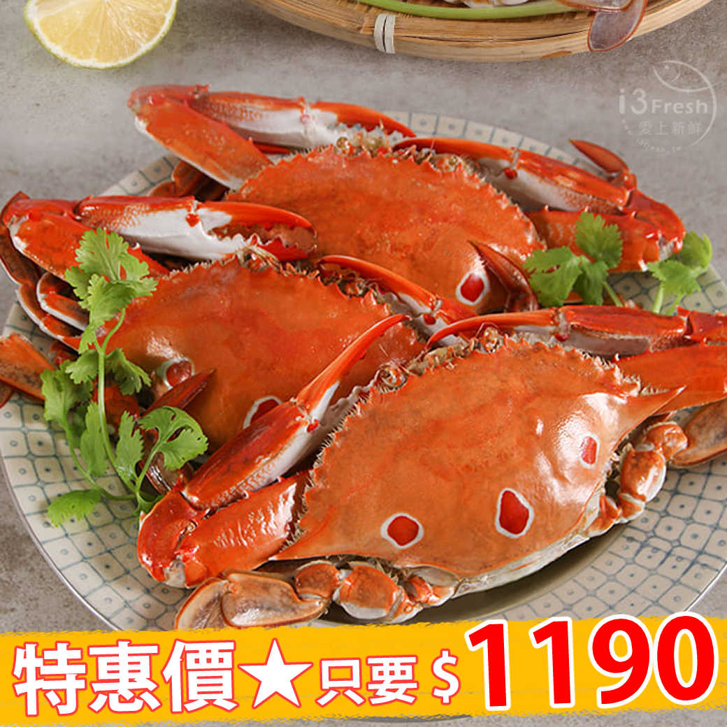 【愛上新鮮】鮮凍野生三點蟹(大)500g*2/包，3包/組AC06003